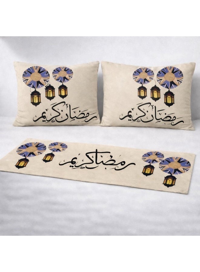 سنوز طقم رمضان 3 قطع ( رانر سفره , تصميم رمضان كريم 45*90 سم + 2 كوشن مقاس 45*45 سم ) - Image 1